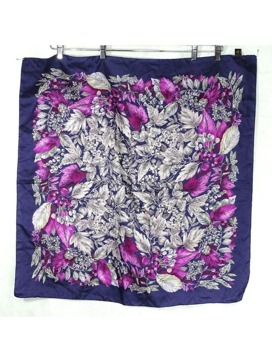 Tie Rack Accessories - Vintage 80s Tie Rack Head Neck Handbag Scarf Leaves Fruit Purple 31" Italy FLAWS